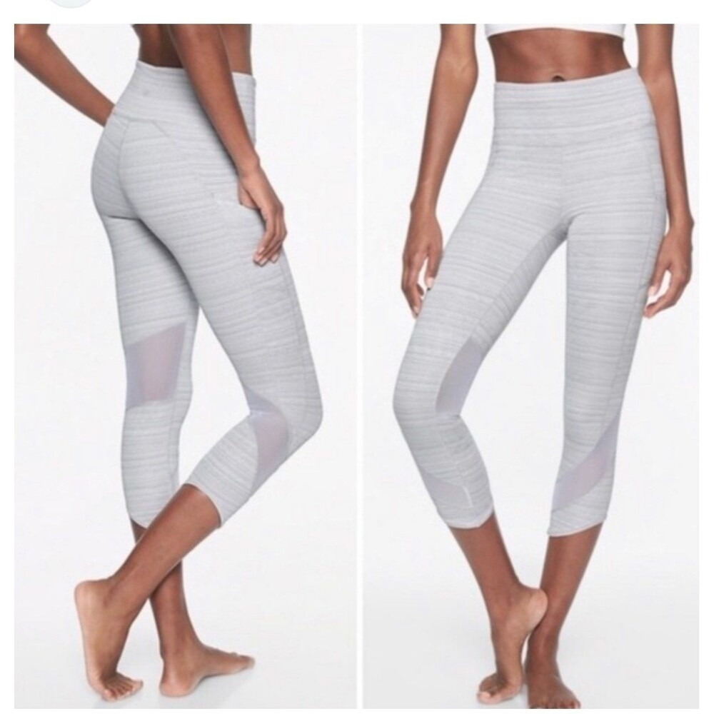 Athleta Contender Mesh Crop Leggings Womens Small Grey Space‎ Dye Side Pocket